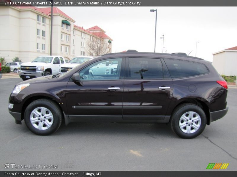 Dark Cherry Metallic / Dark Gray/Light Gray 2010 Chevrolet Traverse LS AWD