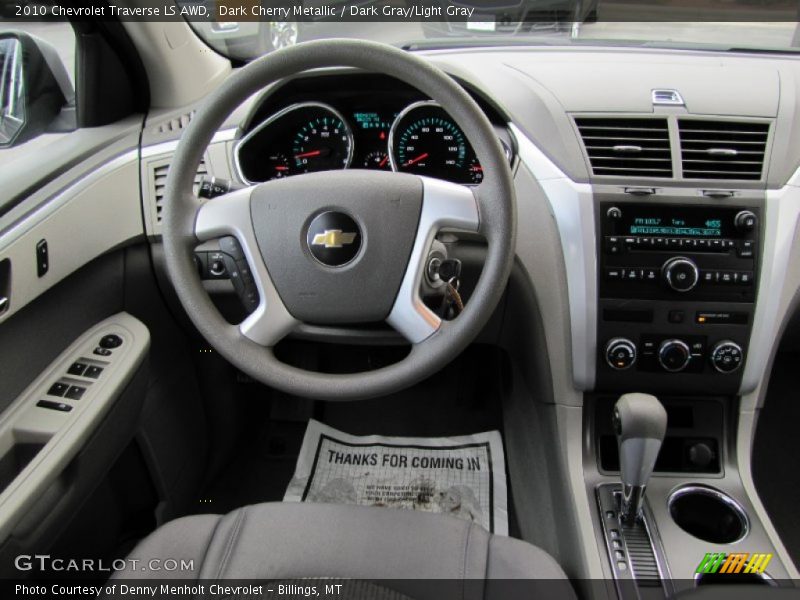 Dark Cherry Metallic / Dark Gray/Light Gray 2010 Chevrolet Traverse LS AWD