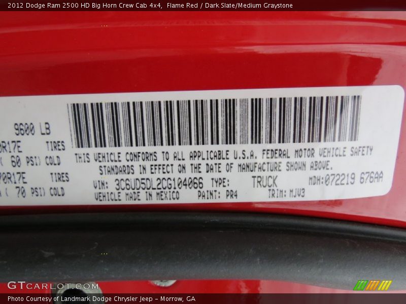 2012 Ram 2500 HD Big Horn Crew Cab 4x4 Flame Red Color Code PR4