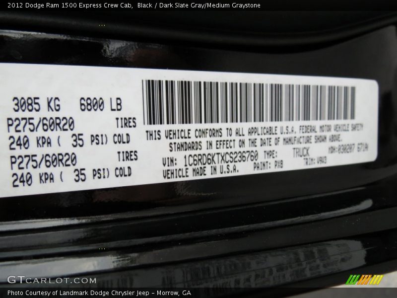 Black / Dark Slate Gray/Medium Graystone 2012 Dodge Ram 1500 Express Crew Cab