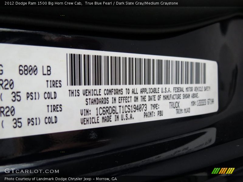 True Blue Pearl / Dark Slate Gray/Medium Graystone 2012 Dodge Ram 1500 Big Horn Crew Cab