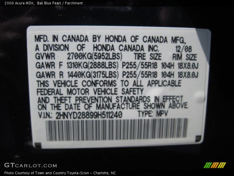 Bali Blue Pearl / Parchment 2009 Acura MDX
