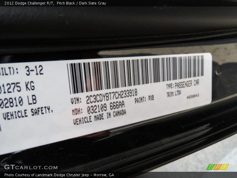 Pitch Black / Dark Slate Gray 2012 Dodge Challenger R/T