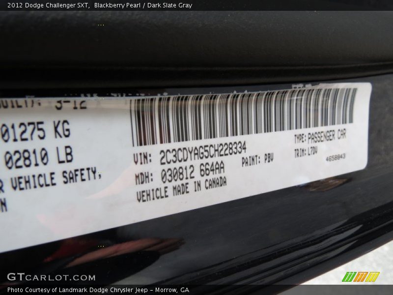 Blackberry Pearl / Dark Slate Gray 2012 Dodge Challenger SXT