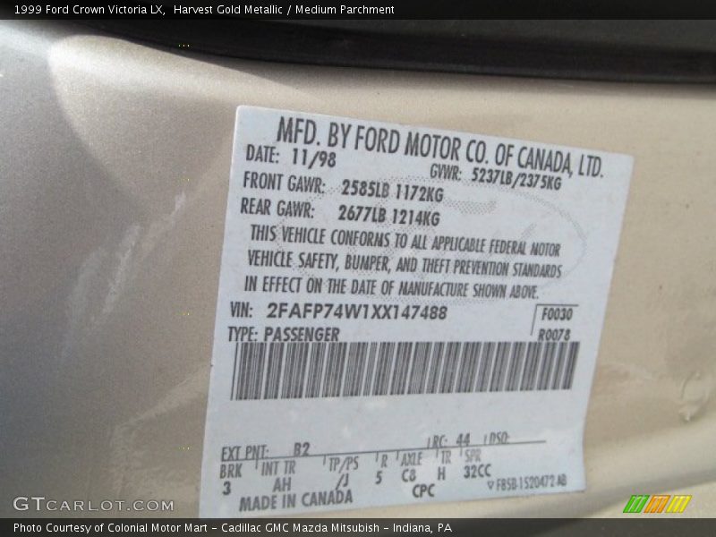 Harvest Gold Metallic / Medium Parchment 1999 Ford Crown Victoria LX