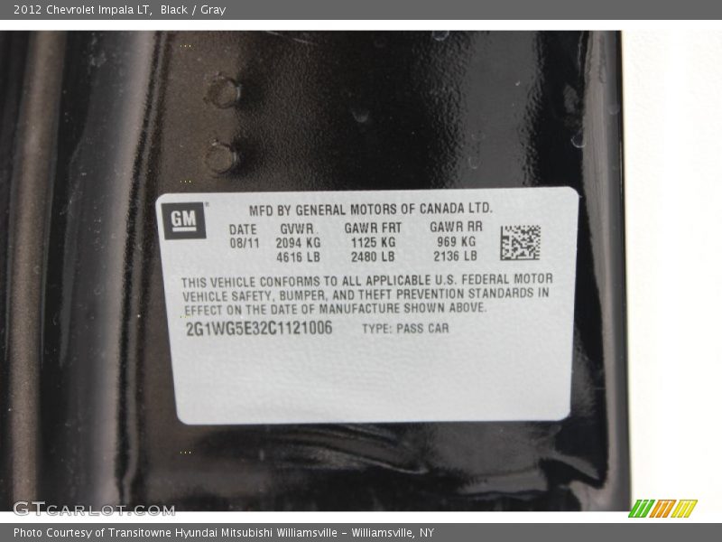 Black / Gray 2012 Chevrolet Impala LT