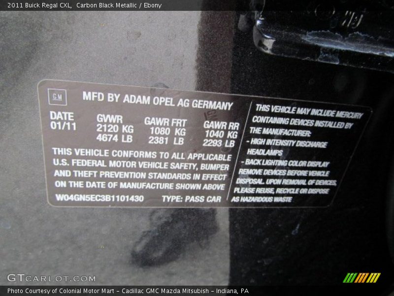 Carbon Black Metallic / Ebony 2011 Buick Regal CXL