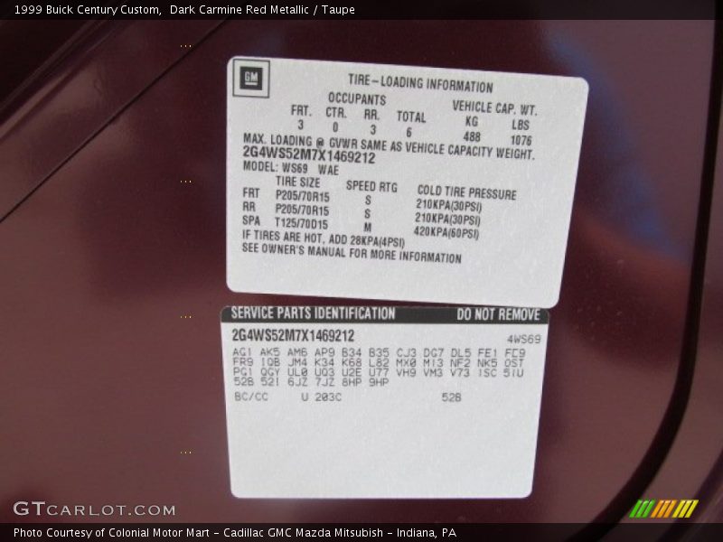 1999 Century Custom Dark Carmine Red Metallic Color Code 203C
