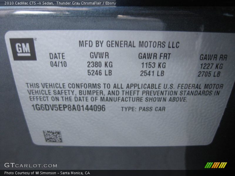 Thunder Gray ChromaFlair / Ebony 2010 Cadillac CTS -V Sedan