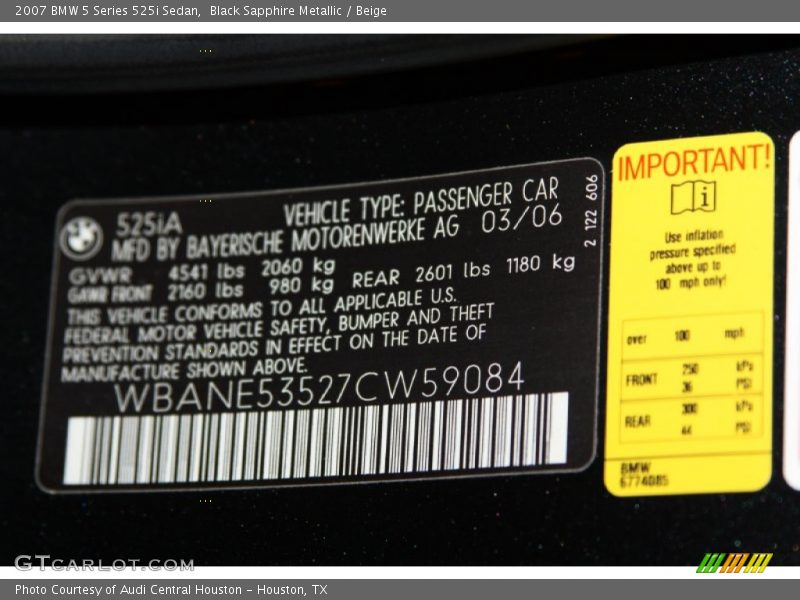 Black Sapphire Metallic / Beige 2007 BMW 5 Series 525i Sedan