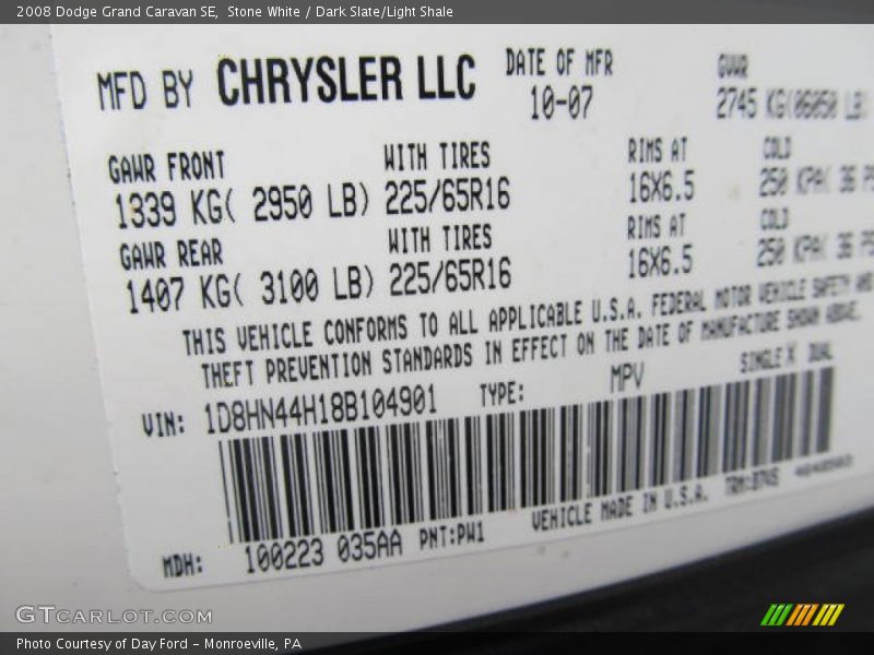 Stone White / Dark Slate/Light Shale 2008 Dodge Grand Caravan SE