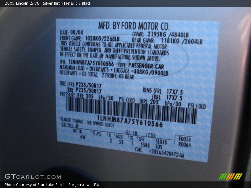 Silver Birch Metallic / Black 2005 Lincoln LS V8