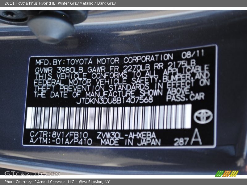 Winter Gray Metallic / Dark Gray 2011 Toyota Prius Hybrid II