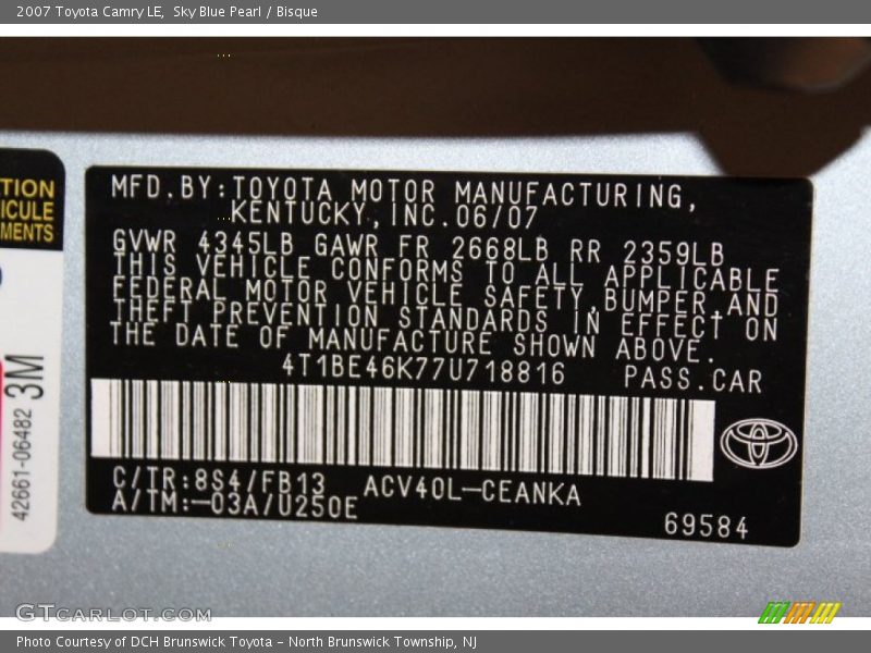 Sky Blue Pearl / Bisque 2007 Toyota Camry LE