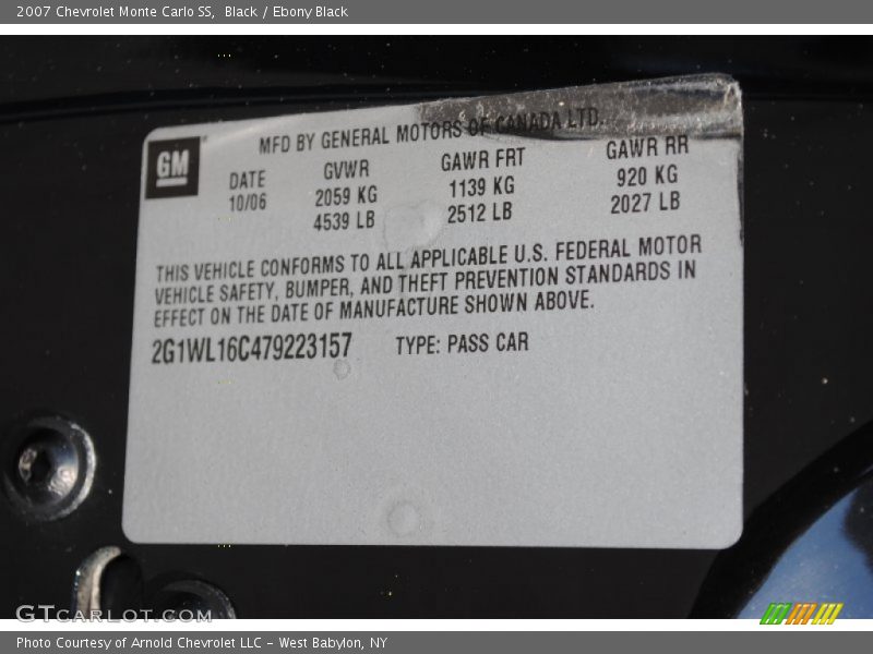 Black / Ebony Black 2007 Chevrolet Monte Carlo SS