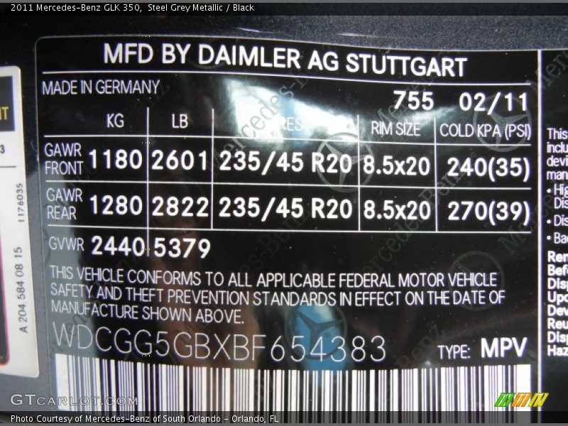 2011 GLK 350 Steel Grey Metallic Color Code 755