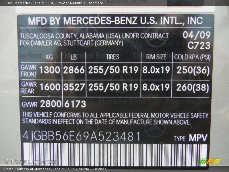 Pewter Metallic / Cashmere 2009 Mercedes-Benz ML 350
