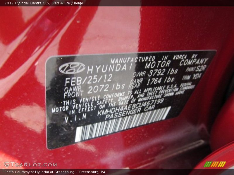 Red Allure / Beige 2012 Hyundai Elantra GLS