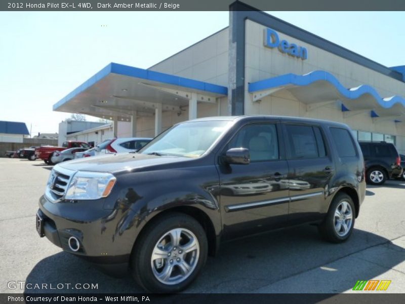 Dark Amber Metallic / Beige 2012 Honda Pilot EX-L 4WD