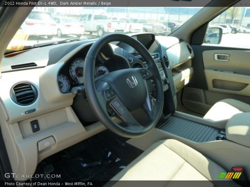 Dark Amber Metallic / Beige 2012 Honda Pilot EX-L 4WD