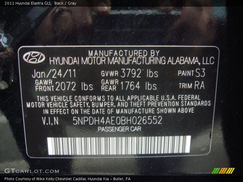 Black / Gray 2011 Hyundai Elantra GLS