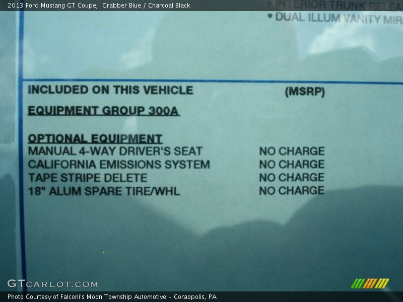 Info Tag of 2013 Mustang GT Coupe
