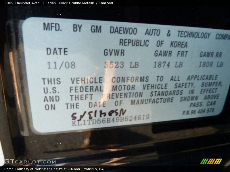 Black Granite Metallic / Charcoal 2009 Chevrolet Aveo LT Sedan