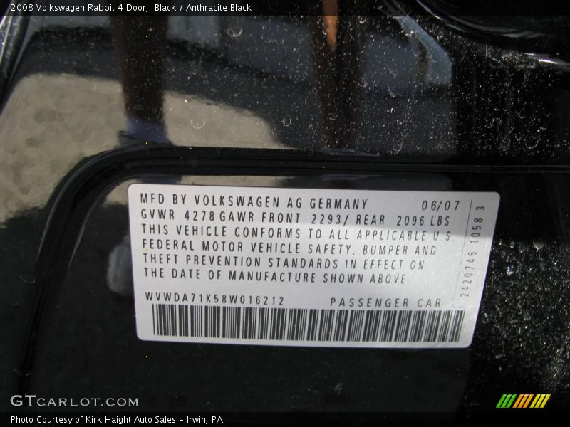 Black / Anthracite Black 2008 Volkswagen Rabbit 4 Door