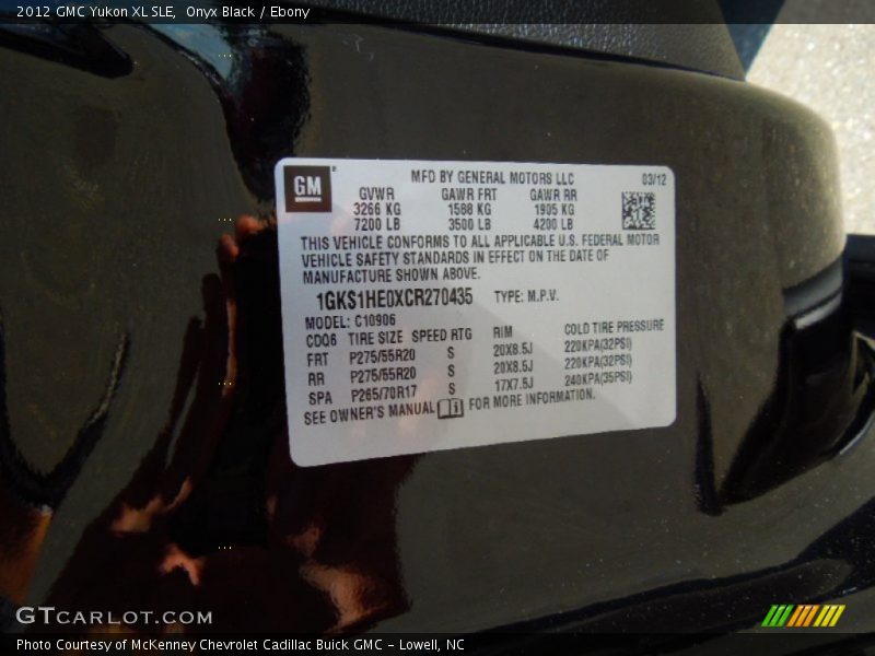 Onyx Black / Ebony 2012 GMC Yukon XL SLE