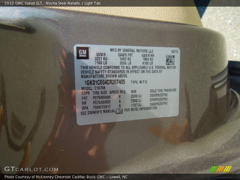 Mocha Steel Metallic / Light Tan 2012 GMC Yukon SLT