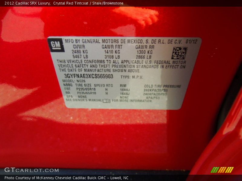 Crystal Red Tintcoat / Shale/Brownstone 2012 Cadillac SRX Luxury
