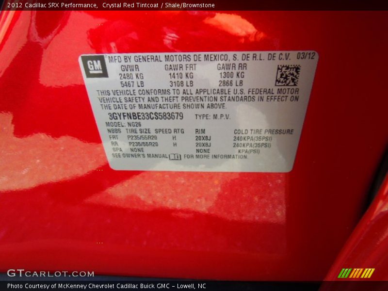 Crystal Red Tintcoat / Shale/Brownstone 2012 Cadillac SRX Performance