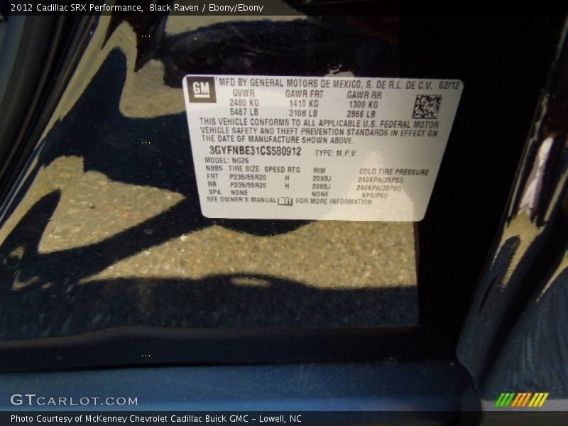 Black Raven / Ebony/Ebony 2012 Cadillac SRX Performance