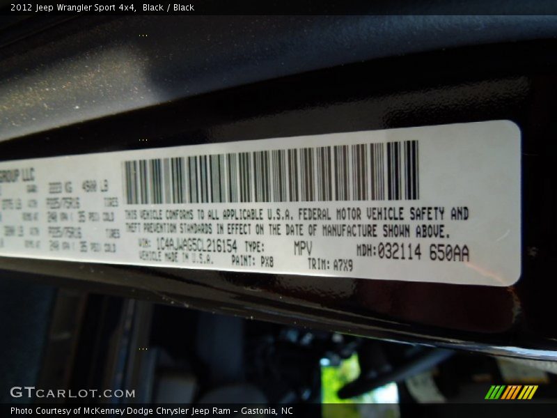 Black / Black 2012 Jeep Wrangler Sport 4x4