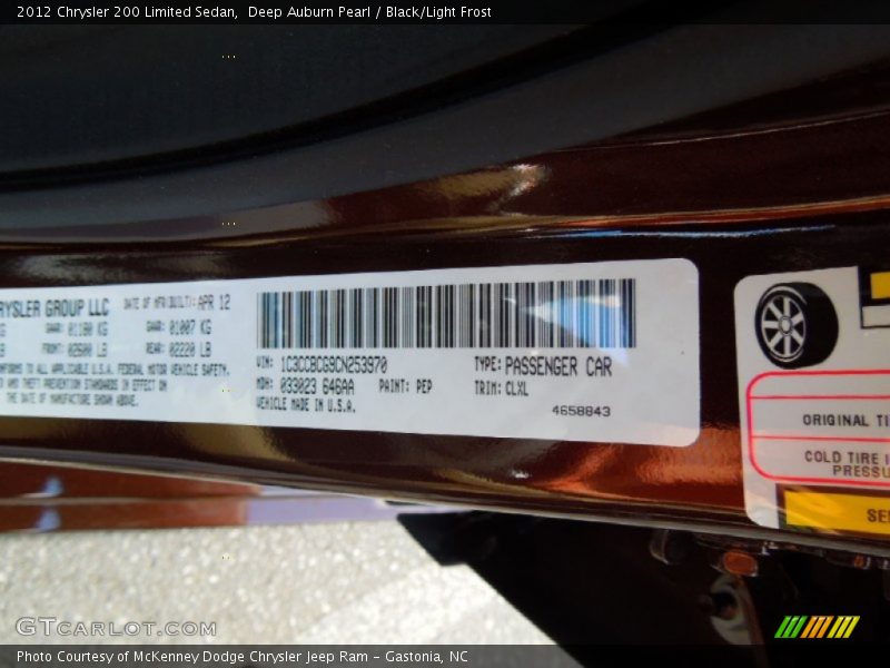 Deep Auburn Pearl / Black/Light Frost 2012 Chrysler 200 Limited Sedan
