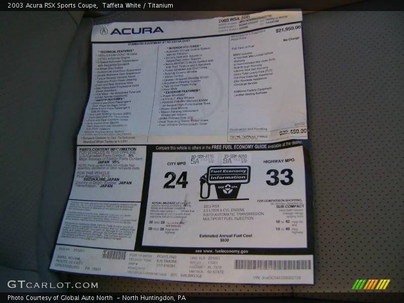 Taffeta White / Titanium 2003 Acura RSX Sports Coupe