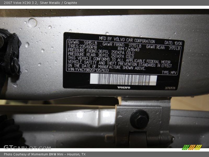 Silver Metallic / Graphite 2007 Volvo XC90 3.2