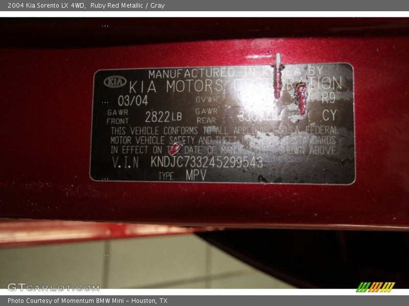 Ruby Red Metallic / Gray 2004 Kia Sorento LX 4WD