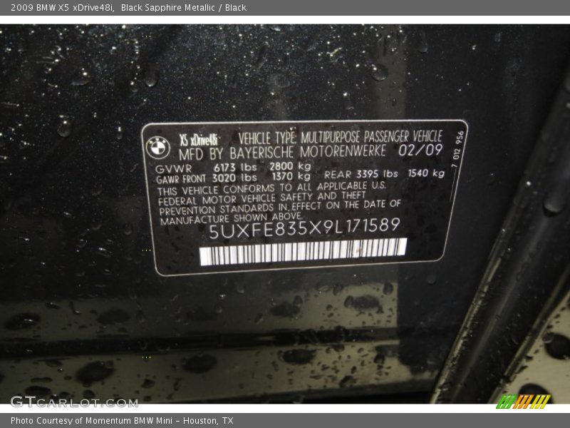 Black Sapphire Metallic / Black 2009 BMW X5 xDrive48i