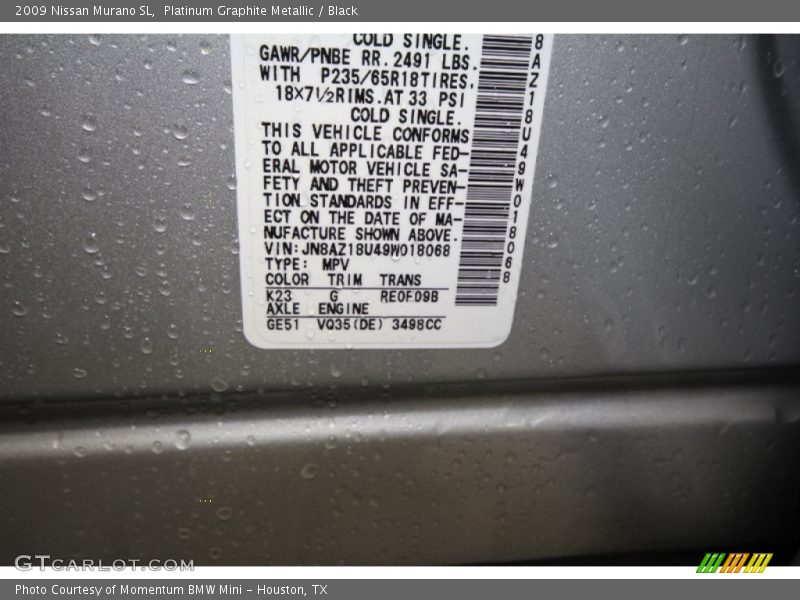 Platinum Graphite Metallic / Black 2009 Nissan Murano SL