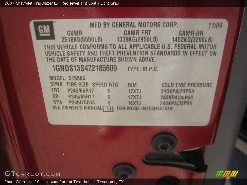 Red Jewel Tint Coat / Light Gray 2007 Chevrolet TrailBlazer LS