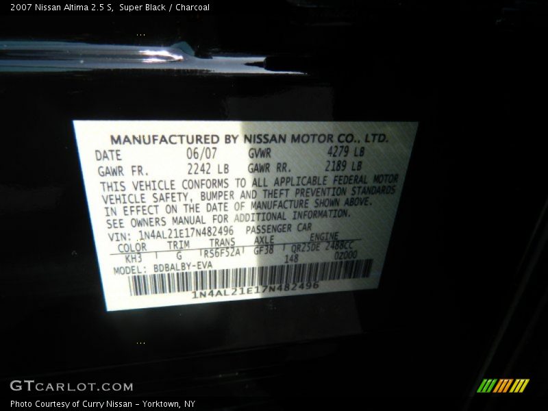 Super Black / Charcoal 2007 Nissan Altima 2.5 S