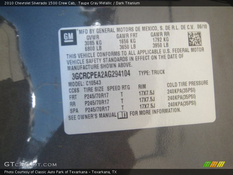 Taupe Gray Metallic / Dark Titanium 2010 Chevrolet Silverado 1500 Crew Cab