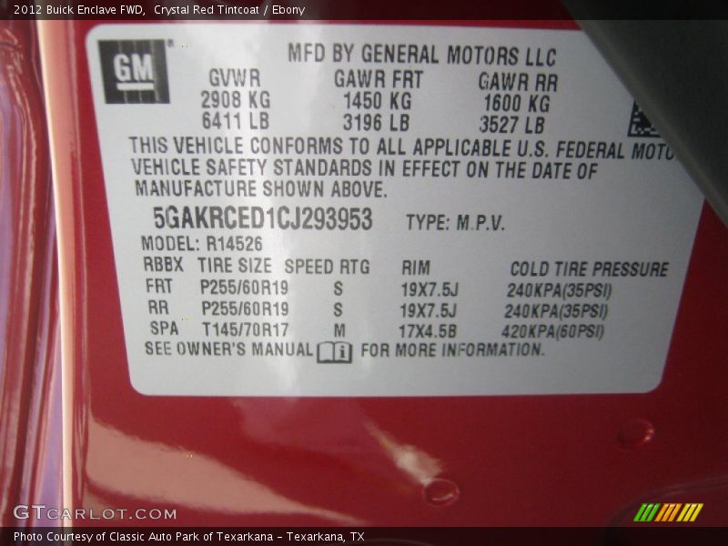 Crystal Red Tintcoat / Ebony 2012 Buick Enclave FWD
