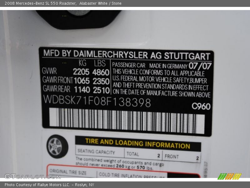 Alabaster White / Stone 2008 Mercedes-Benz SL 550 Roadster