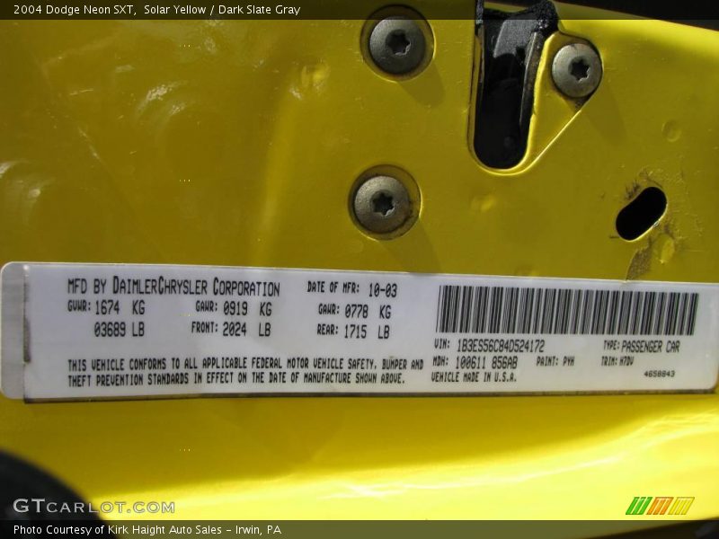 Solar Yellow / Dark Slate Gray 2004 Dodge Neon SXT