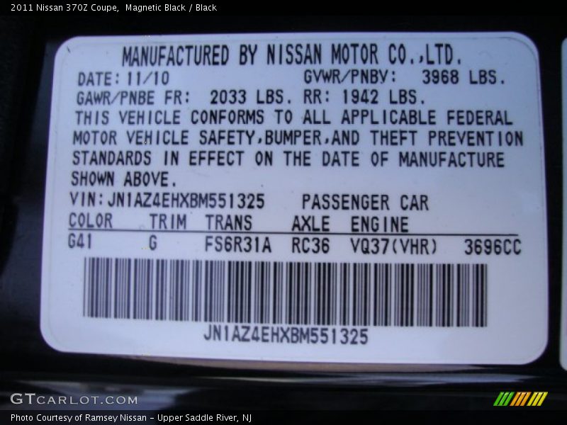 Magnetic Black / Black 2011 Nissan 370Z Coupe