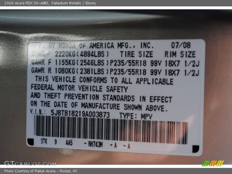 Palladium Metallic / Ebony 2009 Acura RDX SH-AWD