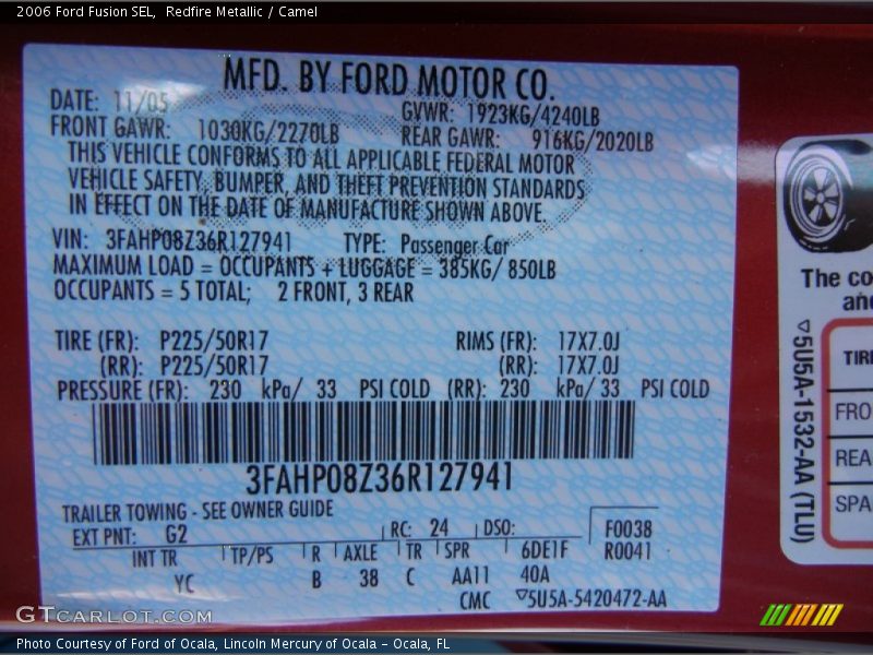 2006 Fusion SEL Redfire Metallic Color Code G2