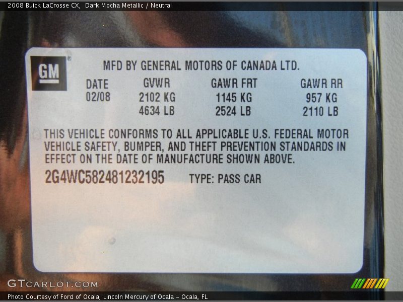 Dark Mocha Metallic / Neutral 2008 Buick LaCrosse CX